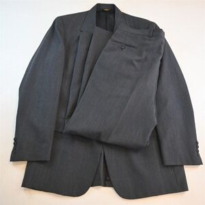Vtg USA Made 44L 36x32 Gray Striped Wool Mens Jacket Pants Suit